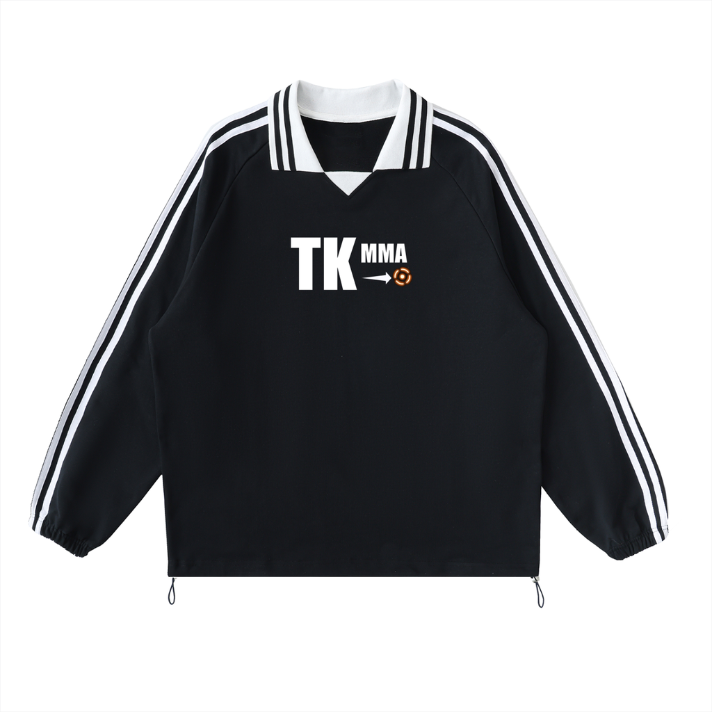 Contrast Striped Lapel Collar Sweatshirt