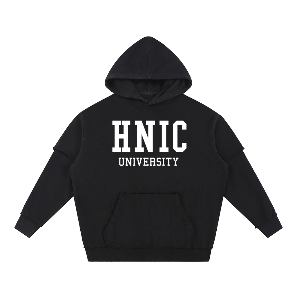 Snow Washed Raw Edge Double Layered Hoodie