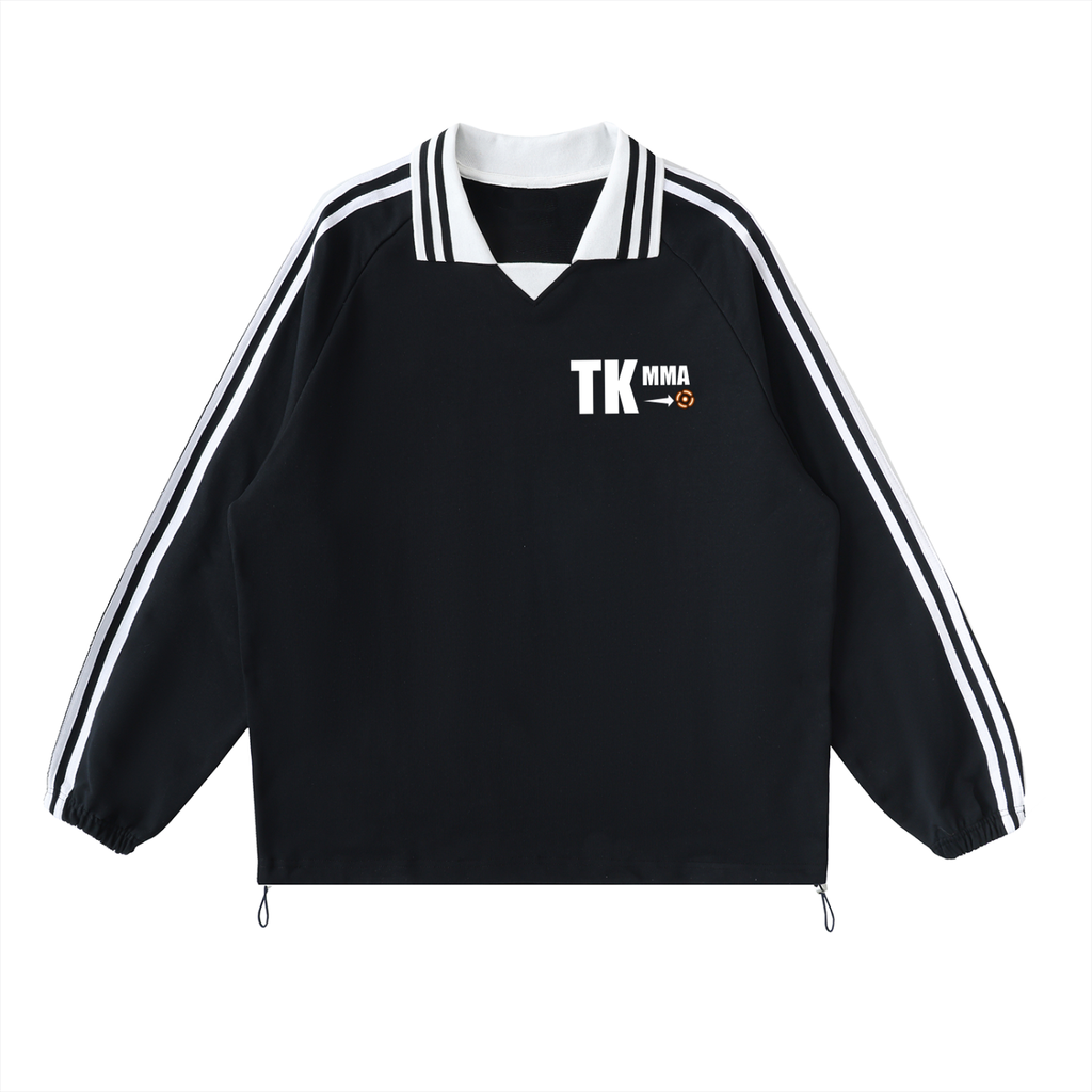 Contrast Striped Lapel Collar Sweatshirt