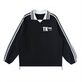 Contrast Striped Lapel Collar Sweatshirt